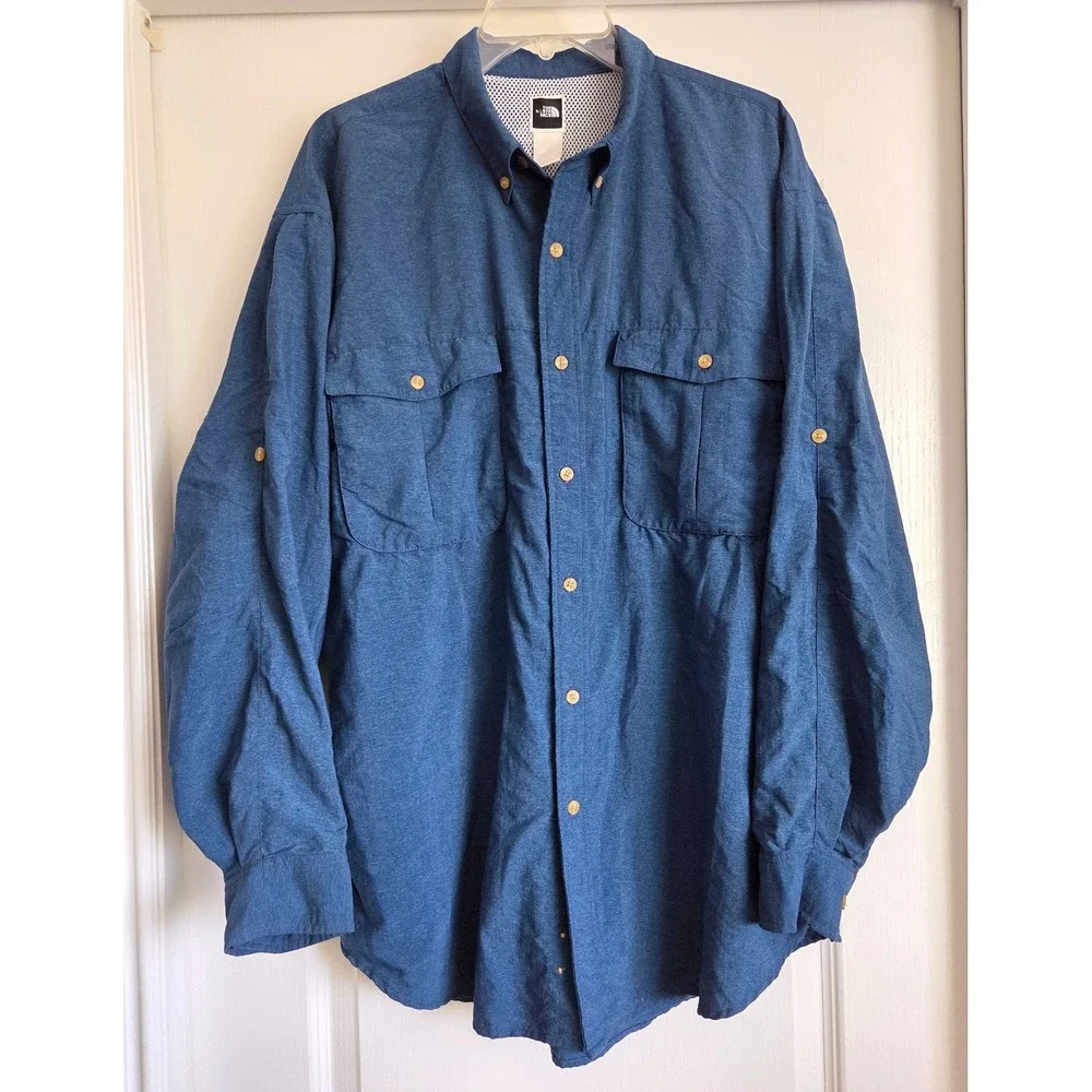 The North Face Blue Long Sleeve‎ Ventilated Hiking Fishing Button Shirt Sz L
